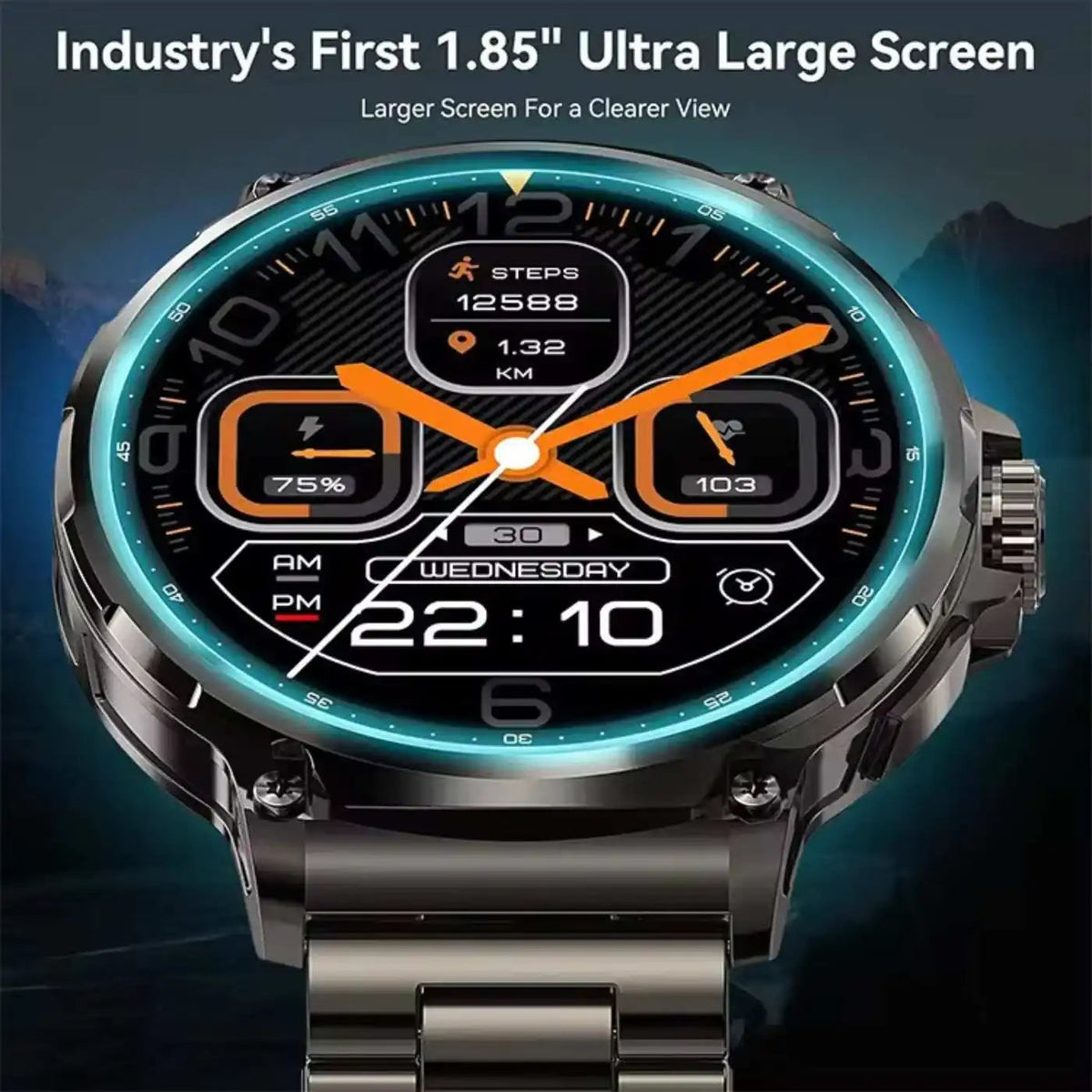 TUTT Military Smartwatch For Men | Metal Case HD 1.85'' Large Round Screen | 710mah Battery Health & Fitness Smart Watch (3) Straps V69