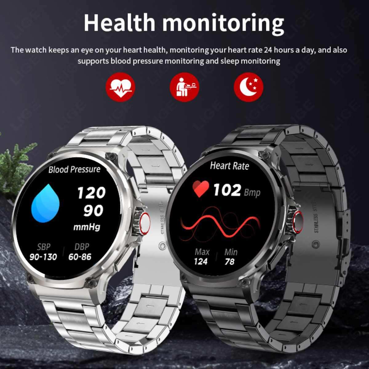 TUTT Military Smartwatch For Men | Metal Case HD 1.85'' Large Round Screen | 710mah Battery Health & Fitness Smart Watch (3) Straps V69