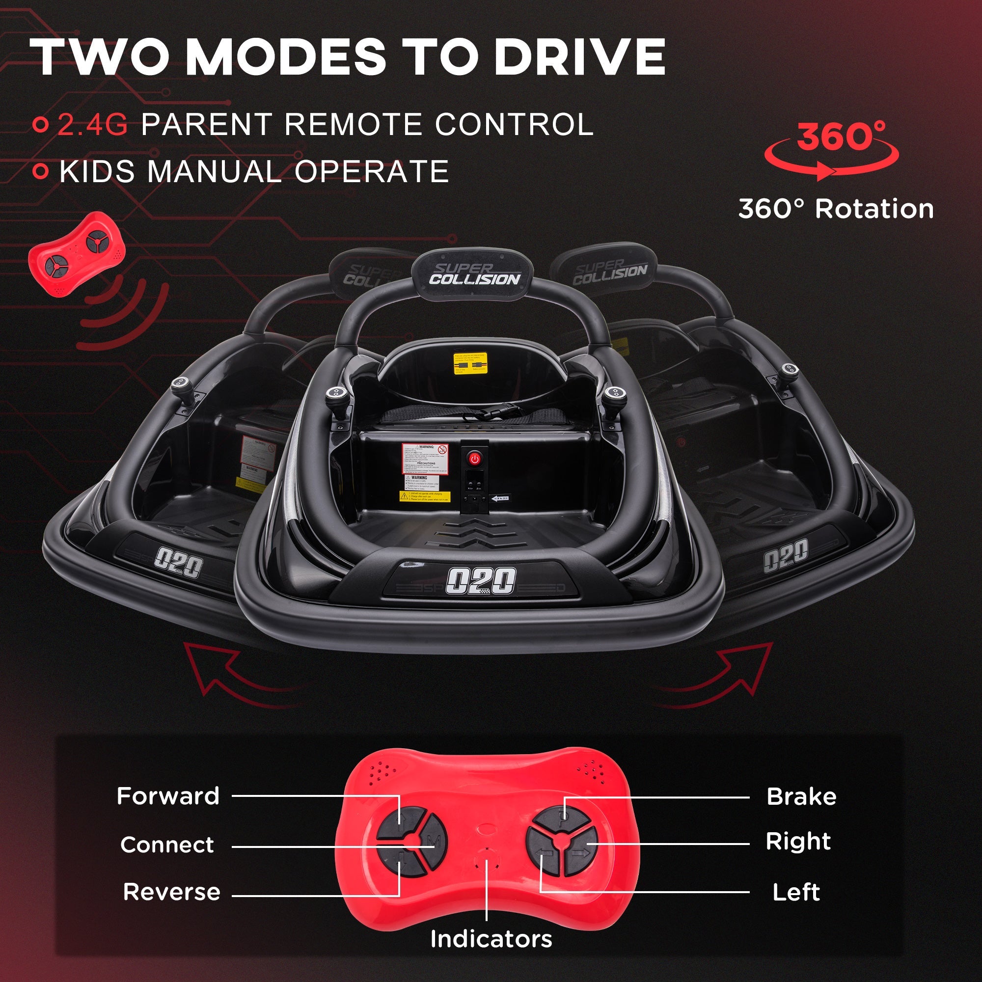 Aosom 12V Kids Bumper Car: 360° Rotation, Twin Motor, Remote Control, LED Lights, Belt