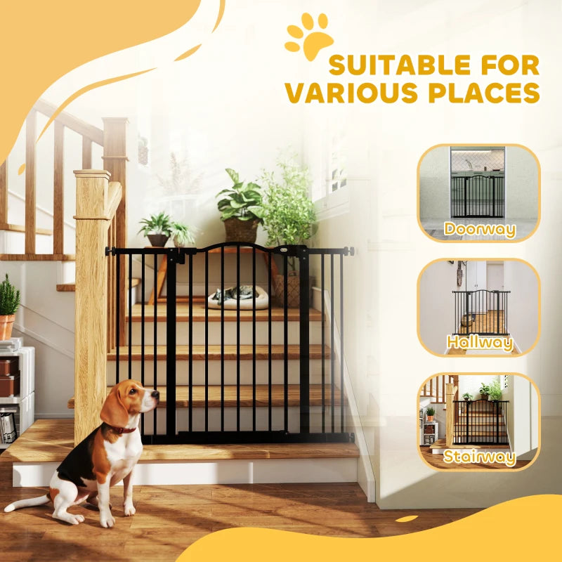 Extra Tall Dog Gate with Door, Pressure Fit, Auto Close, Double Locking for Doorways Hallways Stairs, 29"-39", Black