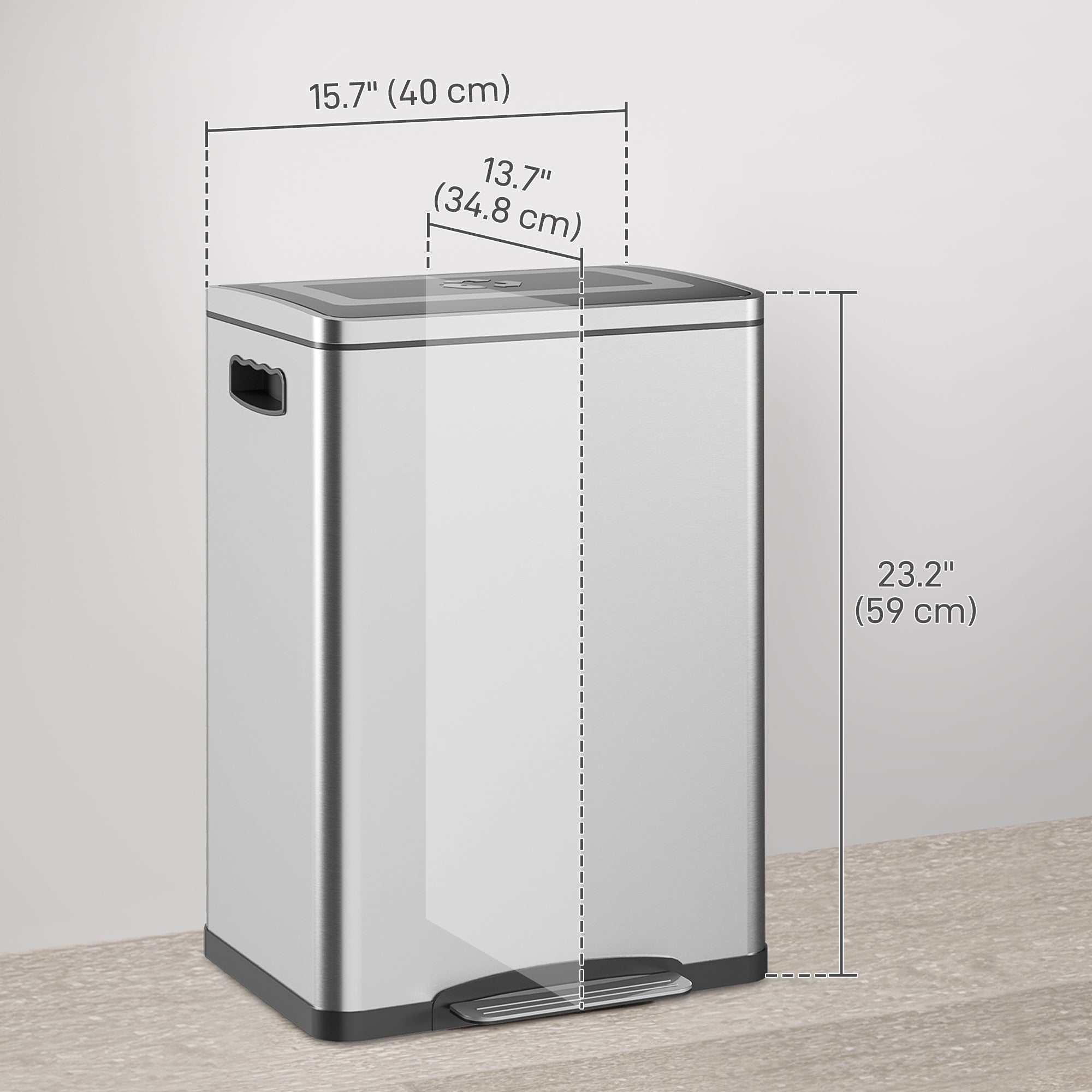 HOMCOM 2 x 5.3 Gallon (2 x 20L) Garbage Bin, Stainless Steel Garbage Can with Soft-Close Lid and Removable Inner Buckets