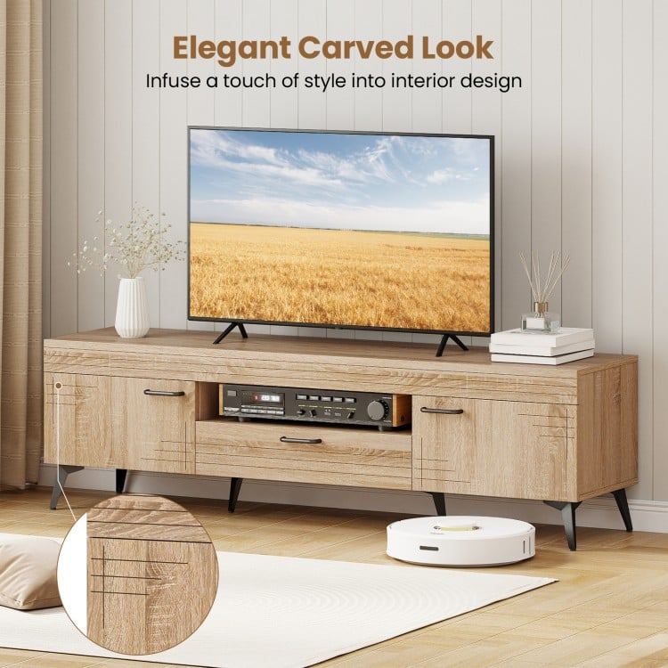 TV Stand with 2 Cabinets and Storage Drawer for 65 Inches TVs-Oak