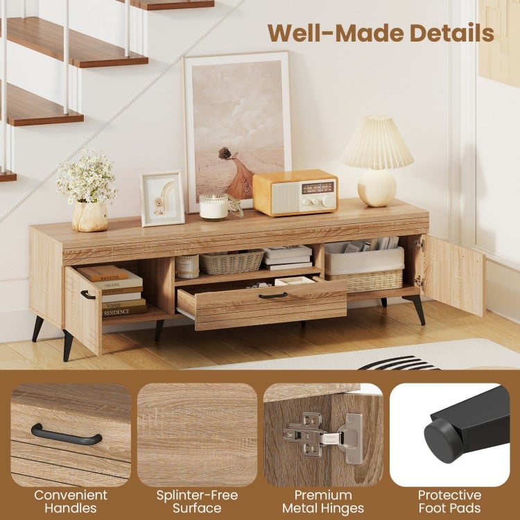 TV Stand with 2 Cabinets and Storage Drawer for 65 Inches TVs-Oak