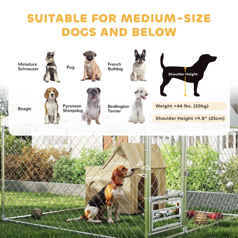 Outdoor Dog Run w/ Adjustable & Rotating Bowls, Water-Resistant UV-Resistant Cover, Secure Lock, 6.6' x 6.6' x 5.1'