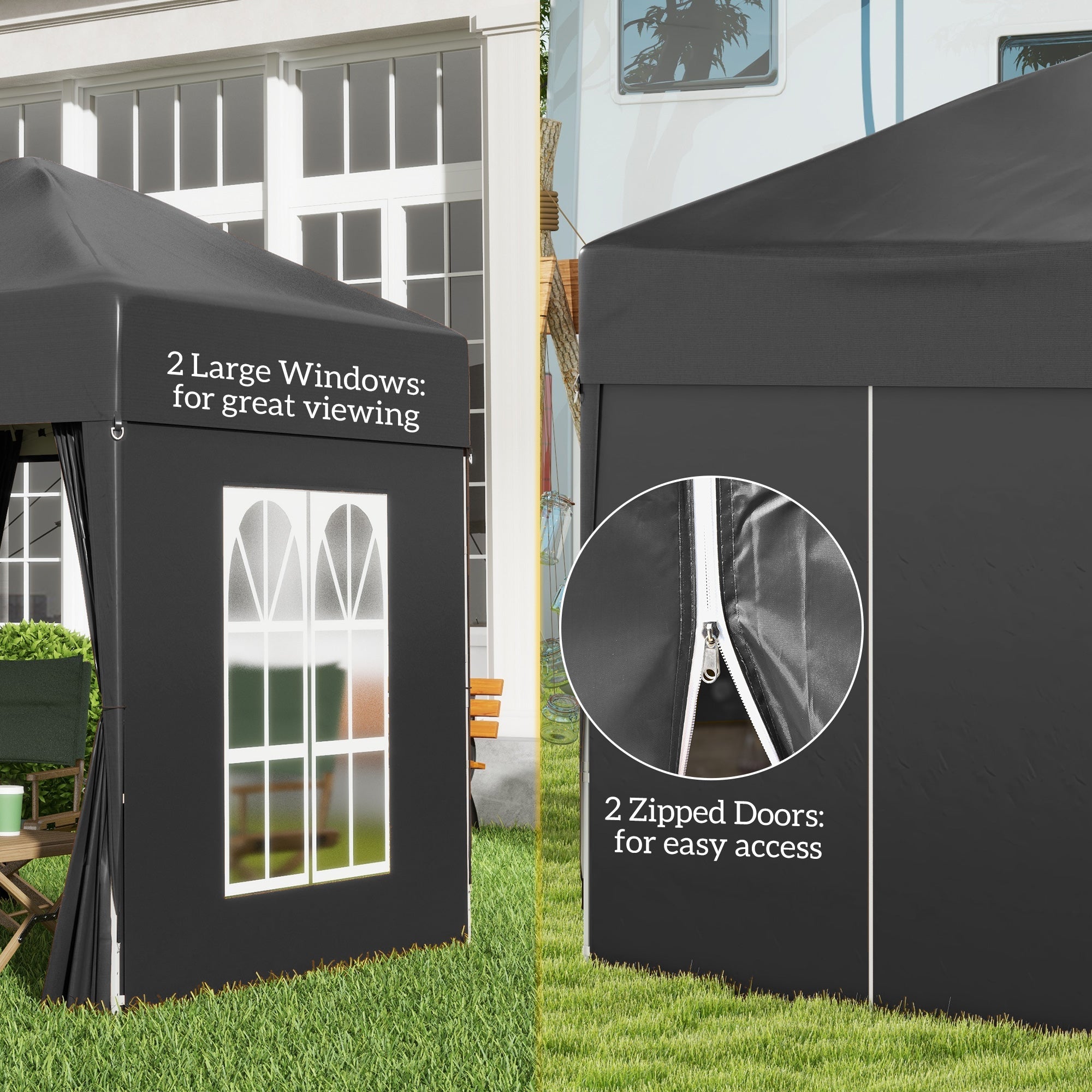 Outsunny 6.6x6.6ft Easy Pop Up Party Tent with Side Walls - Outdoor Folding Gazebo, Black