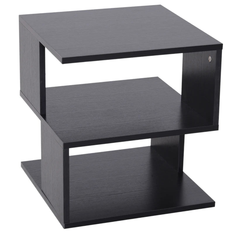 Modern Square 3 Tier Wood Coffee Side Table Storage Shelf Rack End Table Home Office Living Room Small Desk Black