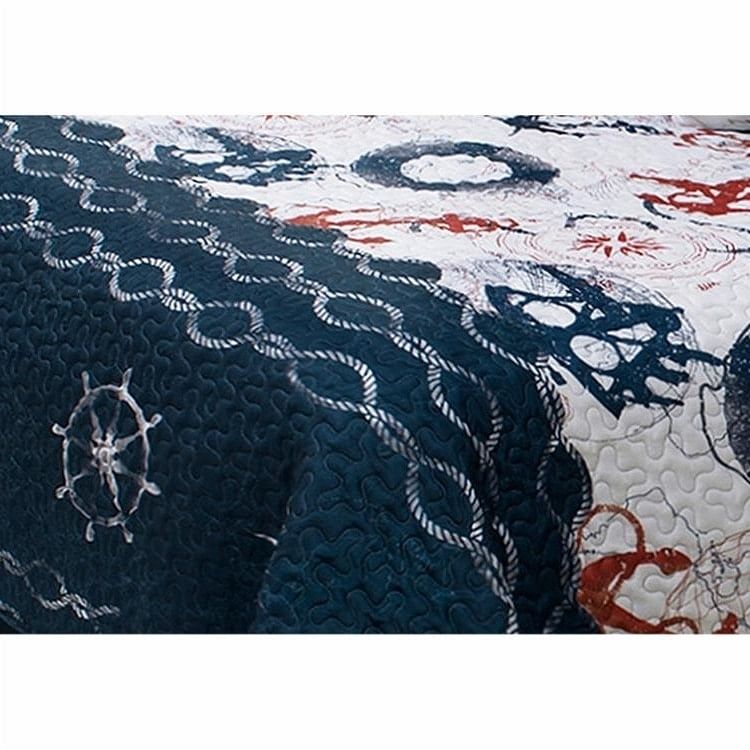 Twin Size Modern Coastal Anchor Polyester Reversible Quilt Set - Free Shipping