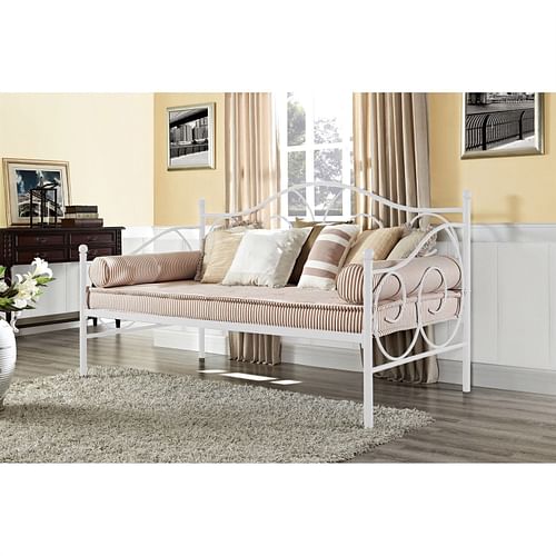 Twin White Metal Daybed with Scrolling Final Detailing - 400 lb Weight Limit - Free Shipping