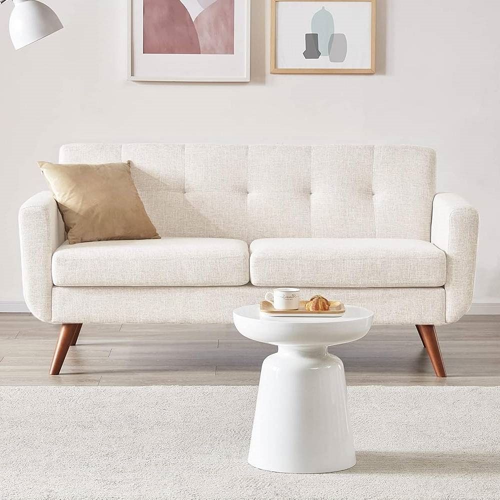 Modern Mid-Century Beige Cotton Polyester Upholstered Sofa Loveseat - Free Shipping