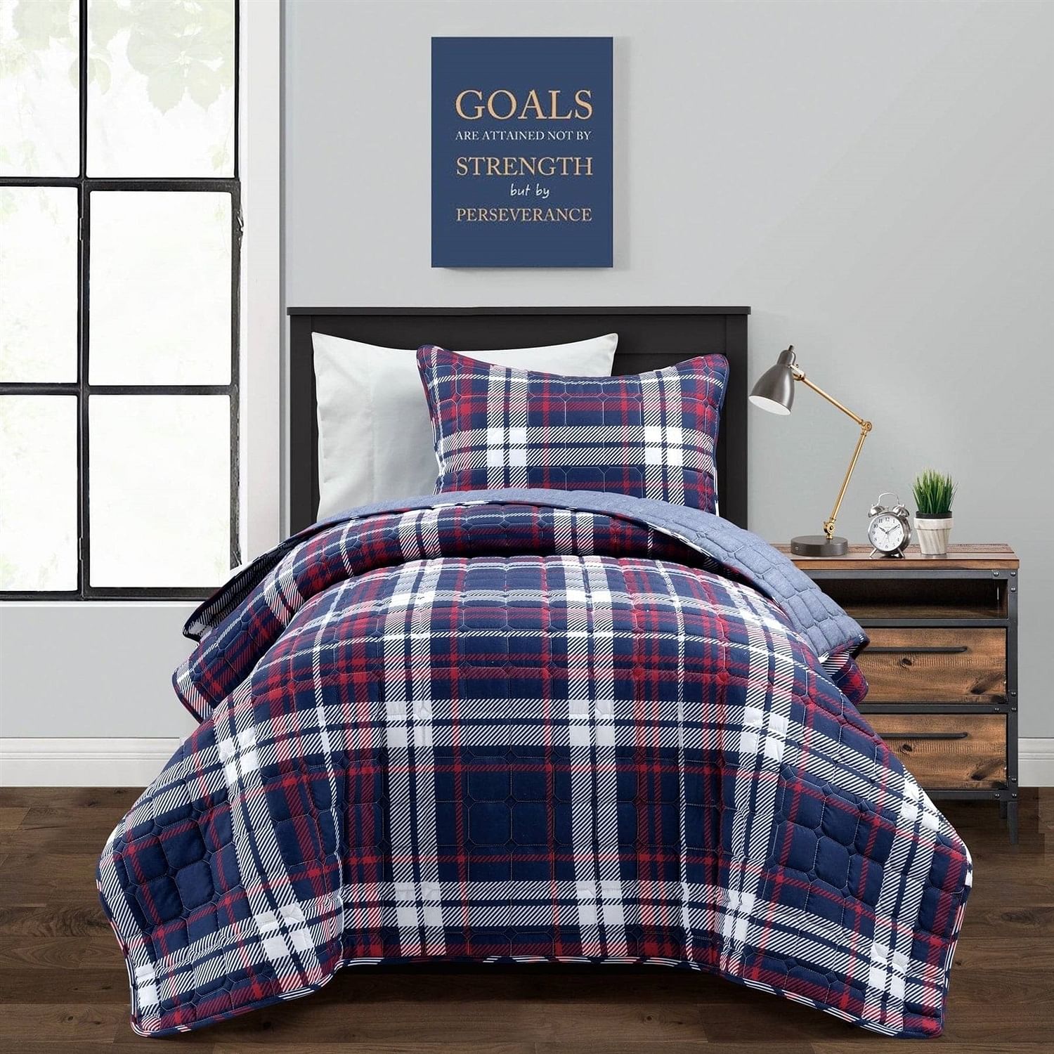 Twin/XL Farmhouse Plaid 2 Piece Lightweight Reversible Quilt Set - Free Shipping