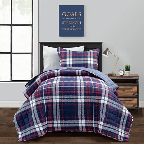 Twin/XL Farmhouse Plaid 2 Piece Lightweight Reversible Quilt Set - Free Shipping
