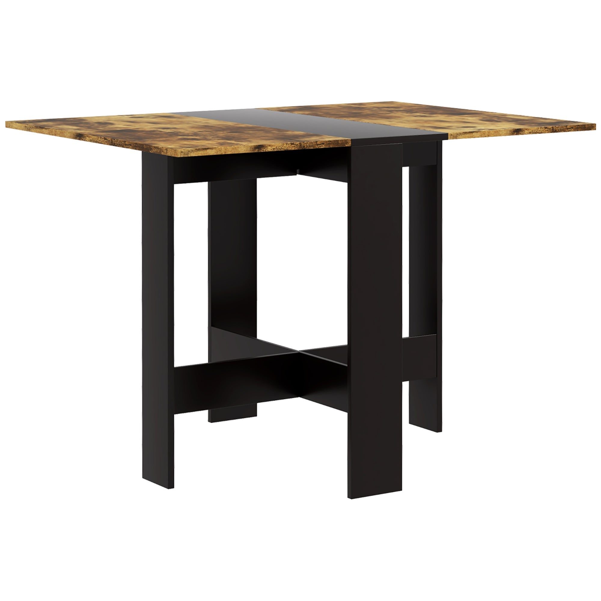 HOMCOM Drop Leaf Wood Folding Multi-Use Side Dining Desk Table Space Saving Rustic Brown Black