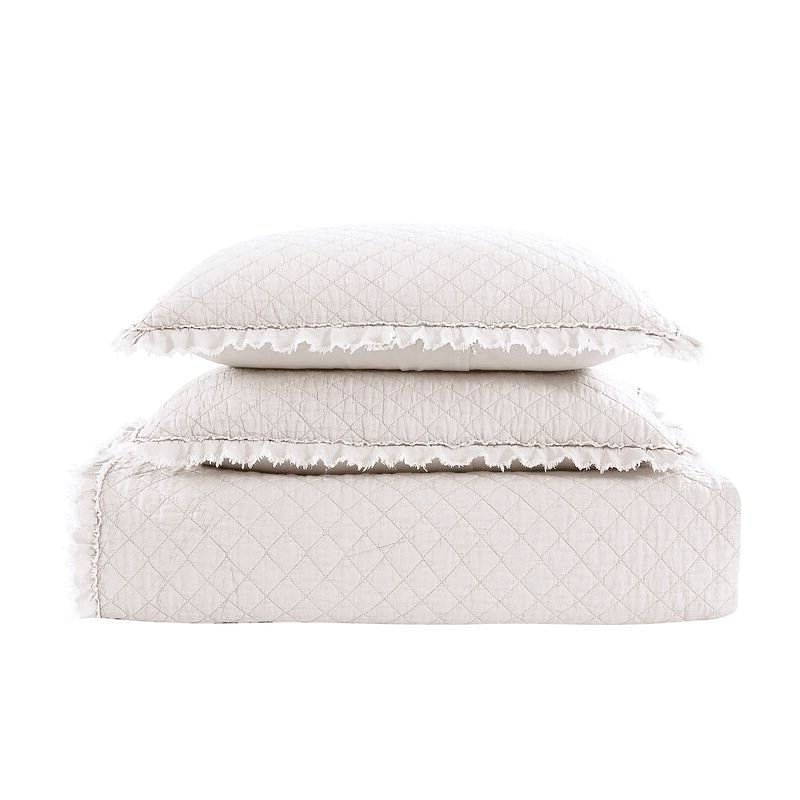 Twin White Farmhouse Microfiber Diamond Quilted Bedspread Set Frayed Edges - Free Shipping