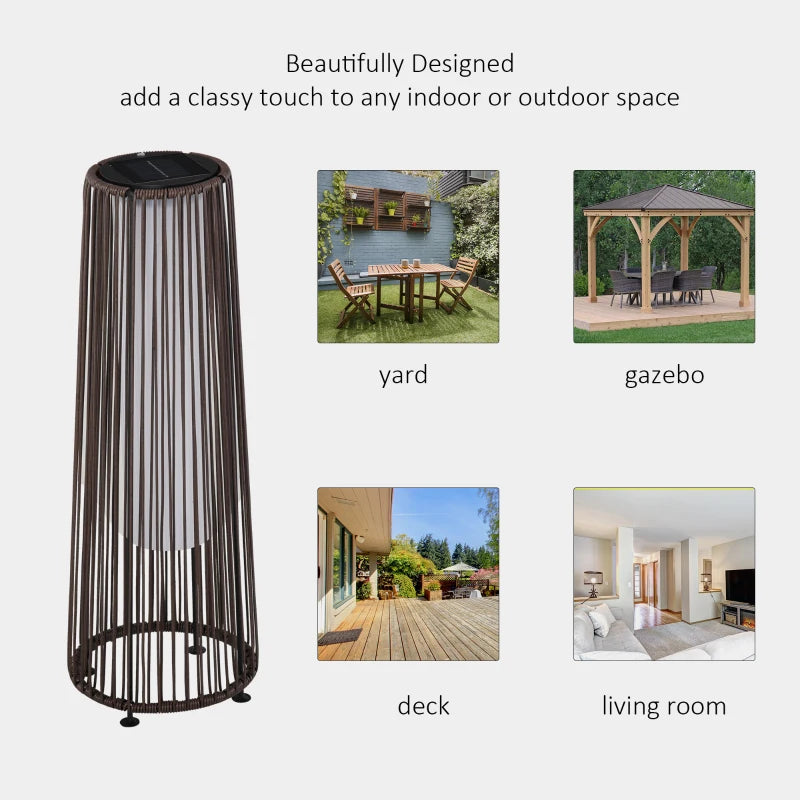 Wicker Solar Floor Lamp, Decorative Outdoor Lamp with Auto On/Off LED Light, IP44 for Patio, Porch, Pathway, Brown