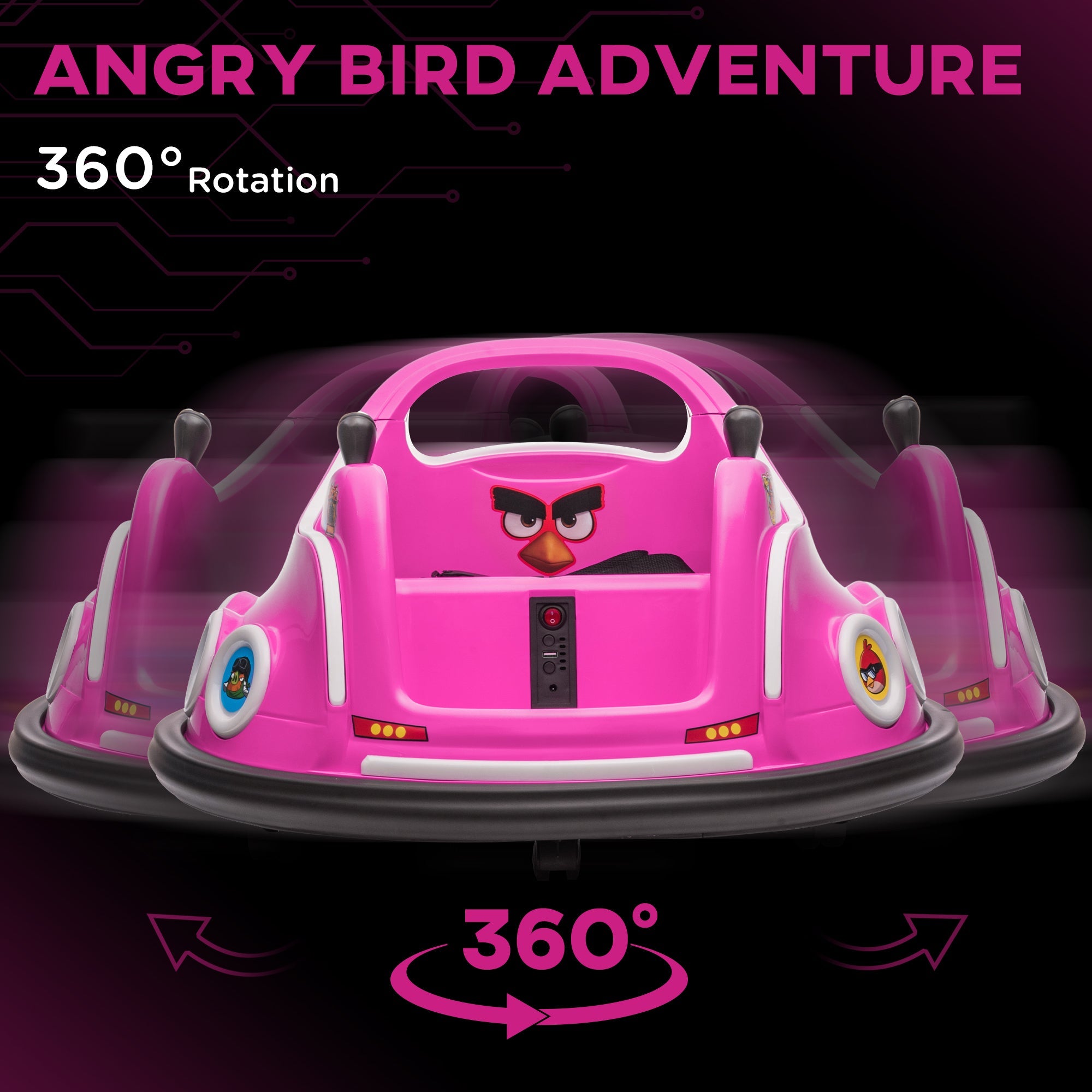 Qaba Angry Bird Licensed Electric Ride on Car, 12V Bumper Car for Kids w/ Dual Joysticks, 360 Degree Spin, Pink