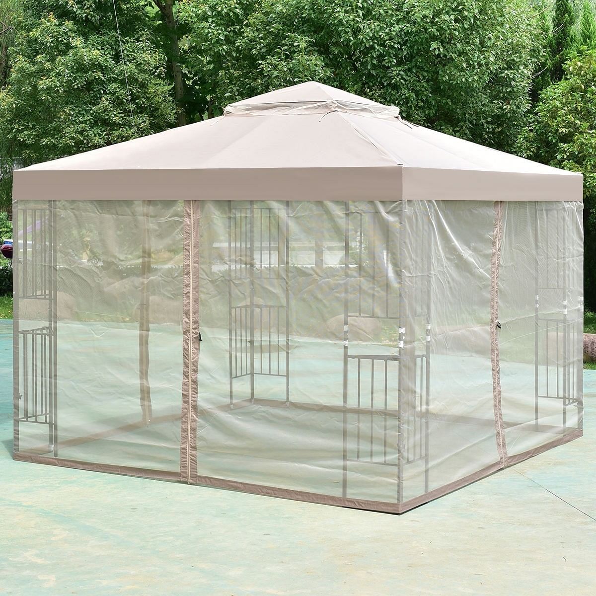 10 x 10 Ft Outdoor Patio Gazebo with Taupe Brown Canopy and Mesh Sidewalls - Free Shipping