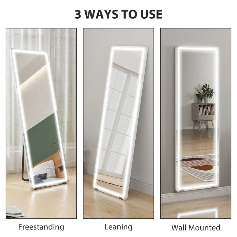 LED Full Length Mirror, Standing Body Mirror with 3 Colour Lighting for Bedroom Living Room