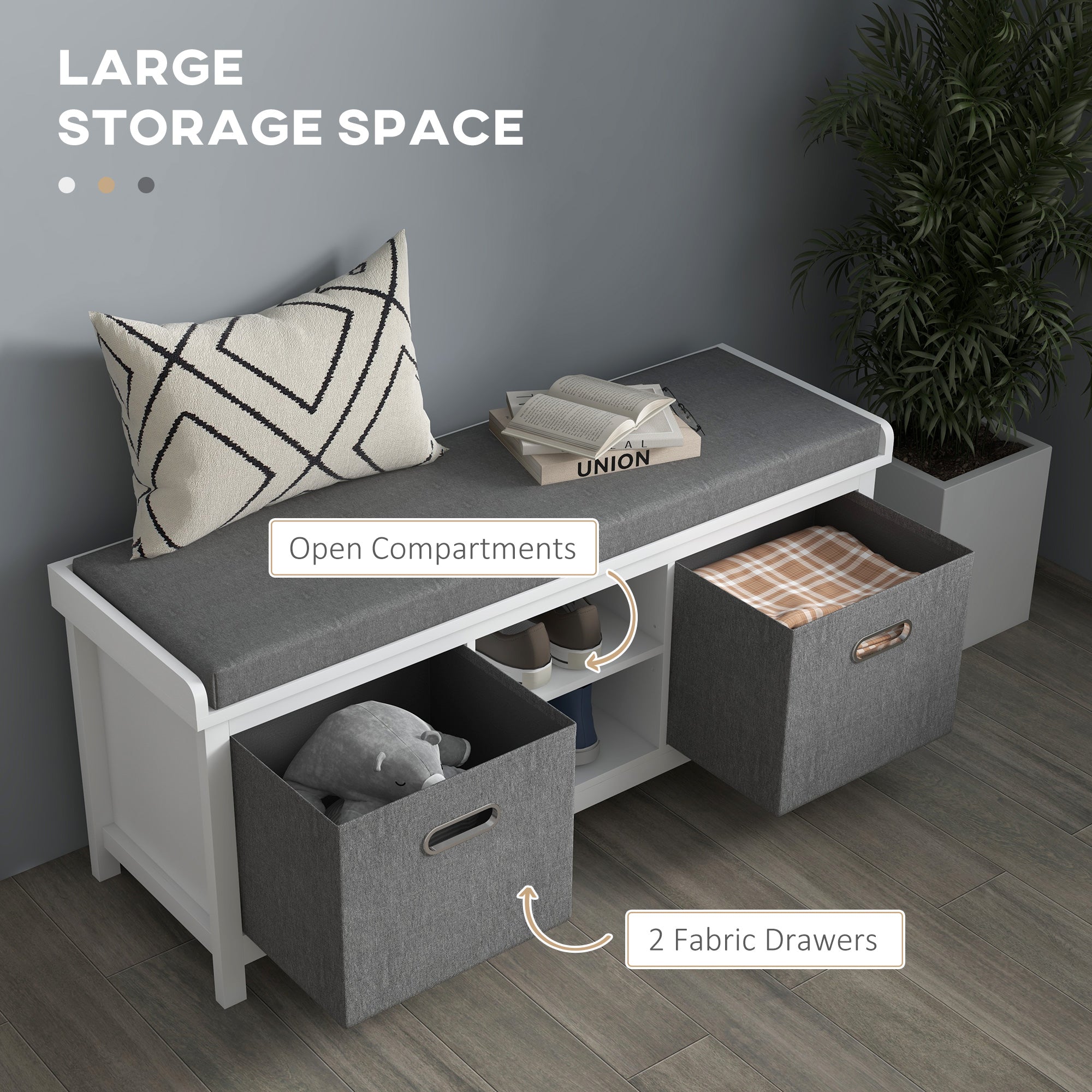 HOMCOM White Entryway Shoe Storage: Comfortable Cushioned Bench with 2 Drawers & Adjustable Shelf Organizer