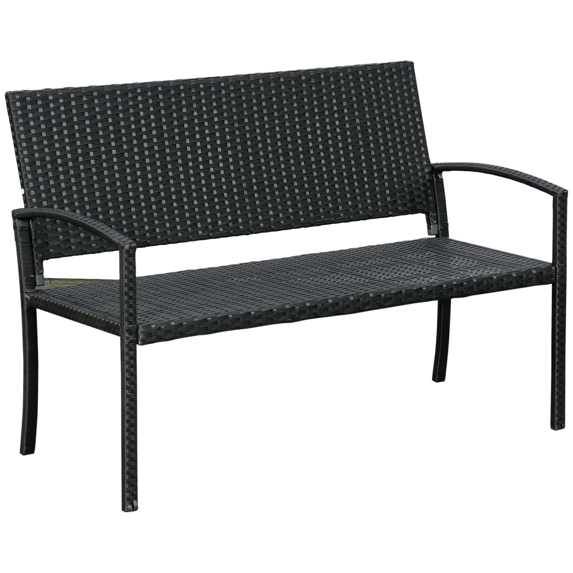 Outsunny Rattan Wicker Loveseat Furniture Hand Woven Portable Black