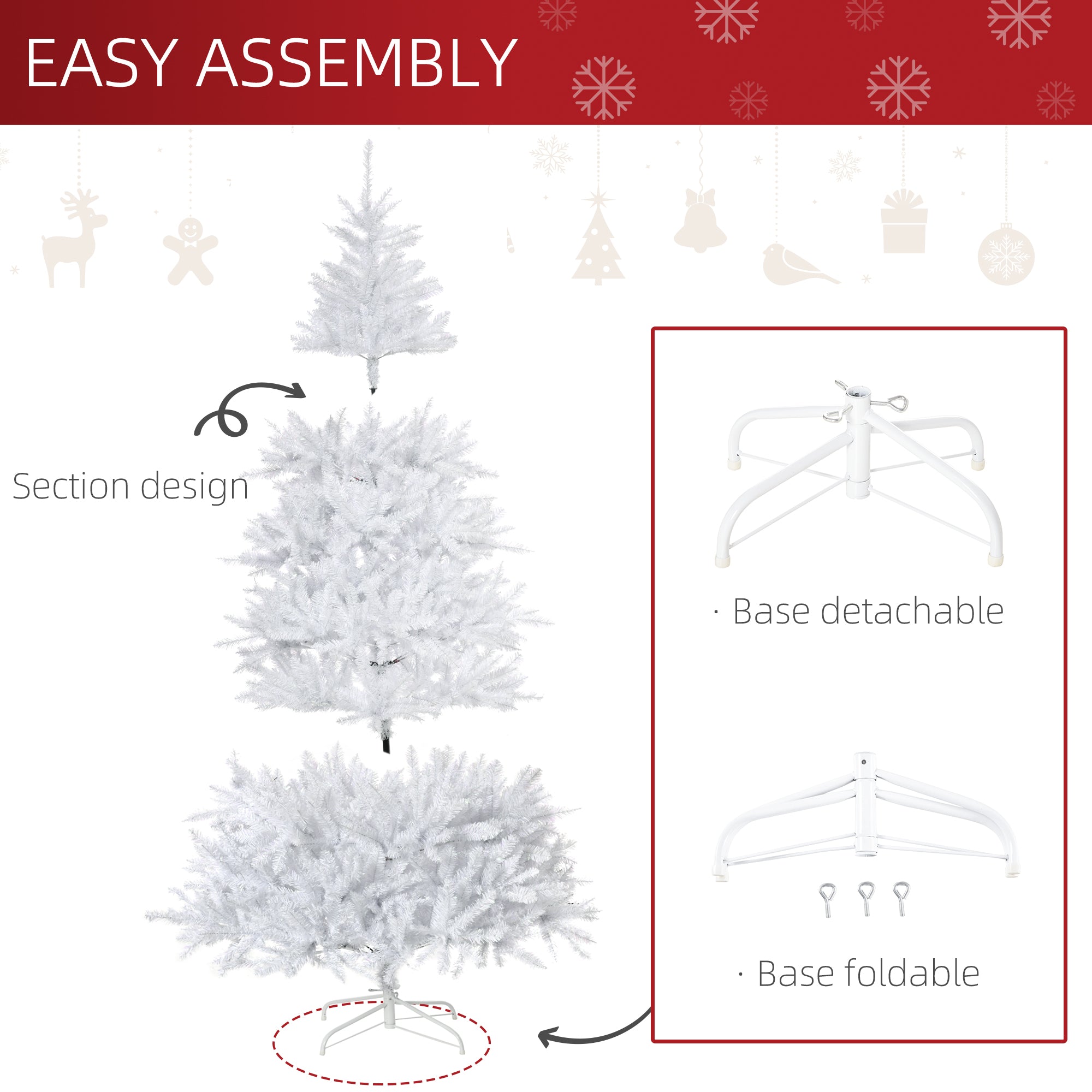 HOMCOM 7FT White Artificial Christmas Tree with 1823 Tips & Foldable Stand - Perfect for Indoor Holiday Decor