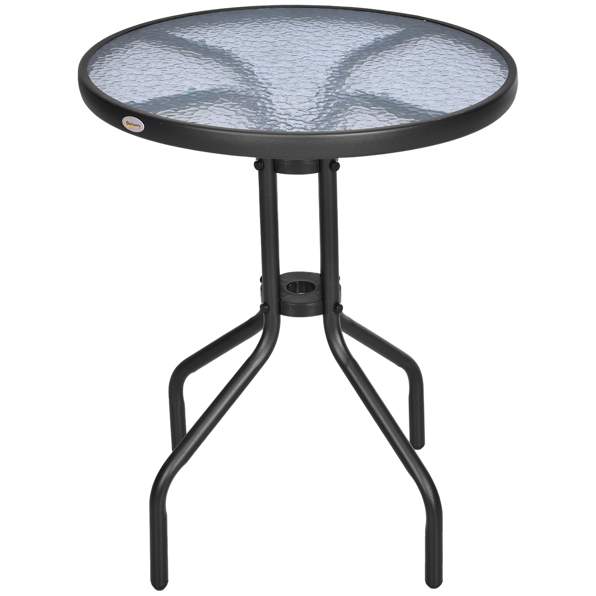 Outsunny 24" Patio Round Table with Tempered Glass Top Durable Outdoor Dining Steel Frame