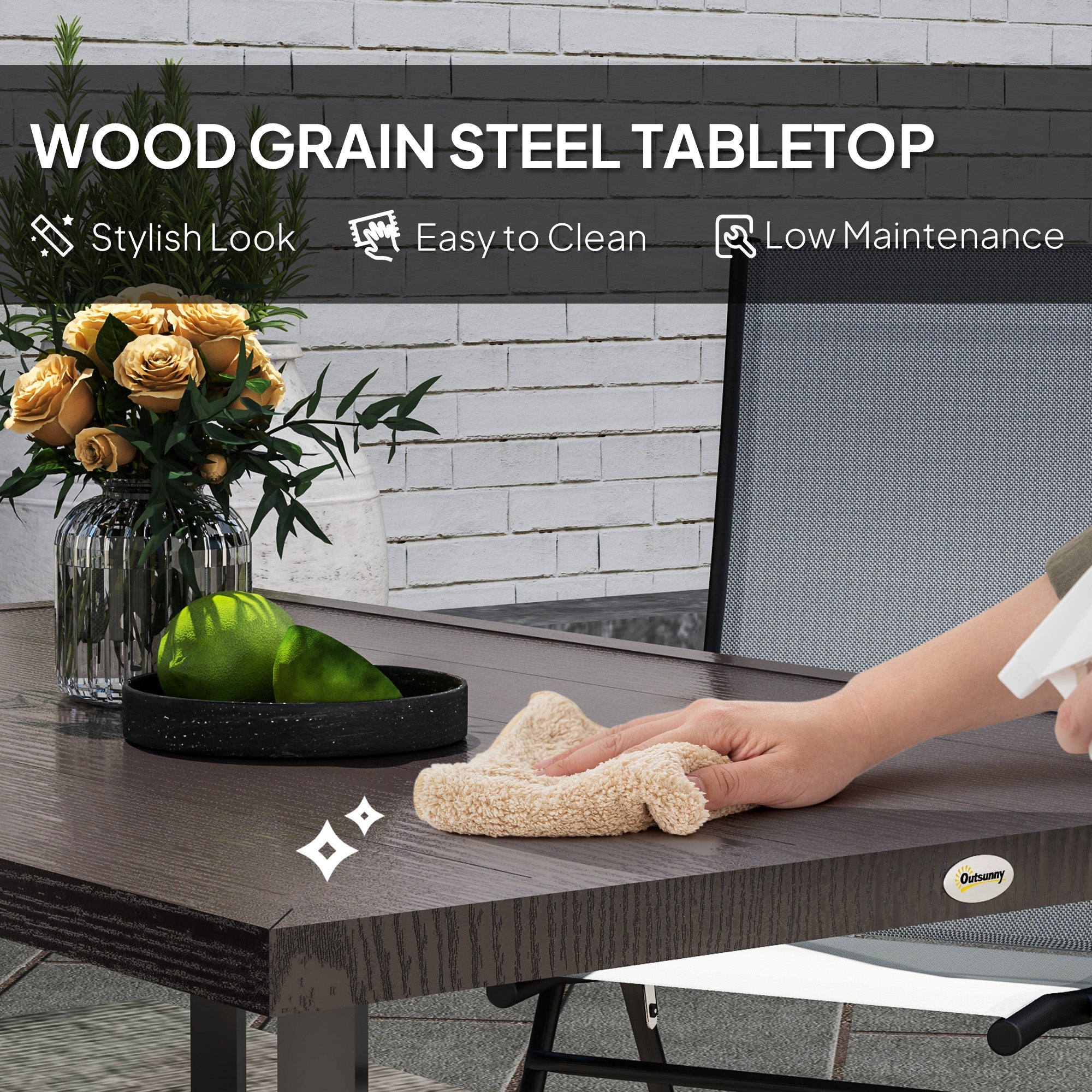 Outsunny Outdoor Patio Dining Table with 2.1" Umbrella Hole, Steel Outdoor Patio Table for 6, Dark Brown