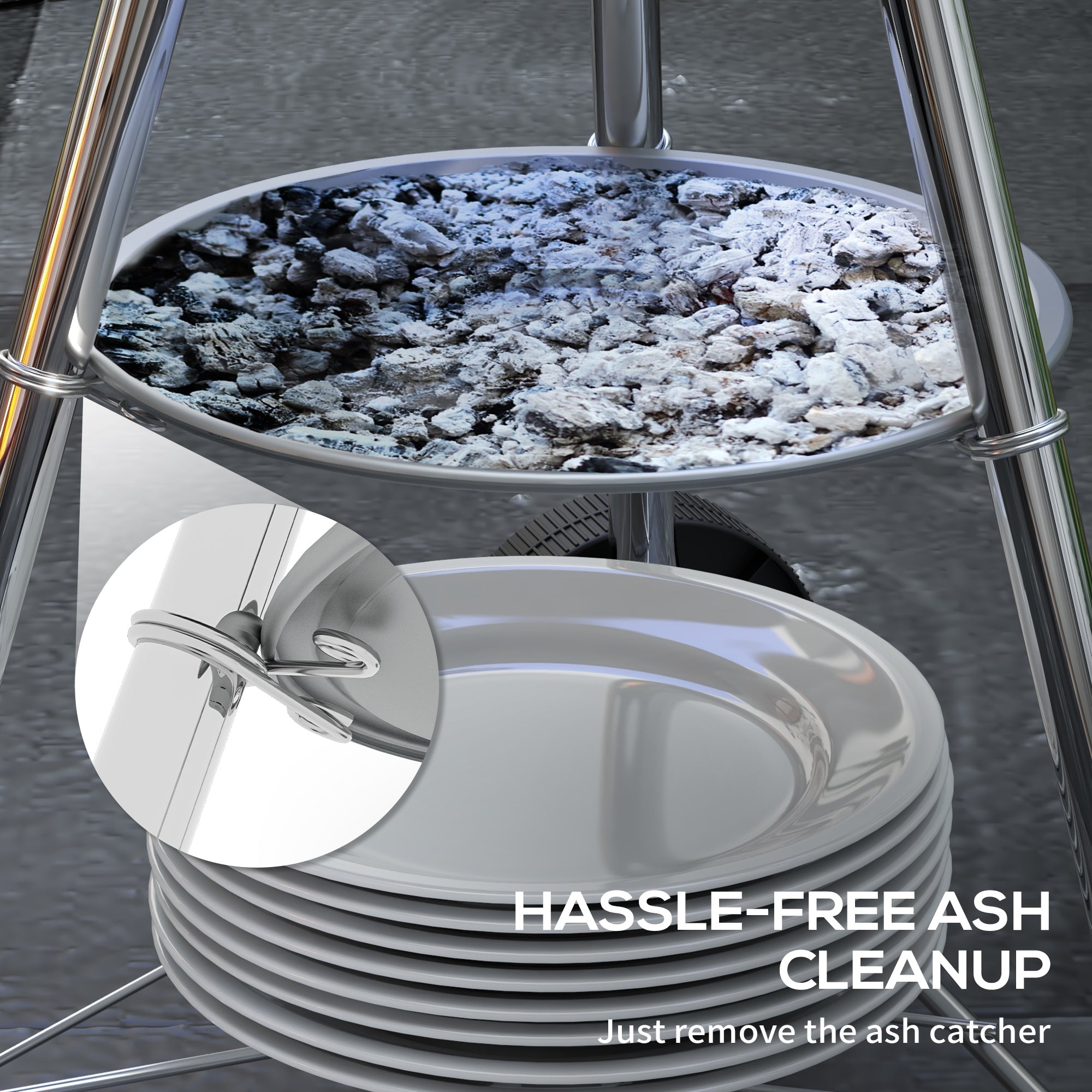 Outsunny Steel Portable Charcoal BBQ Grill Outdoor Camp Cooker with Lid Vents Wheels Storage Shelf Black