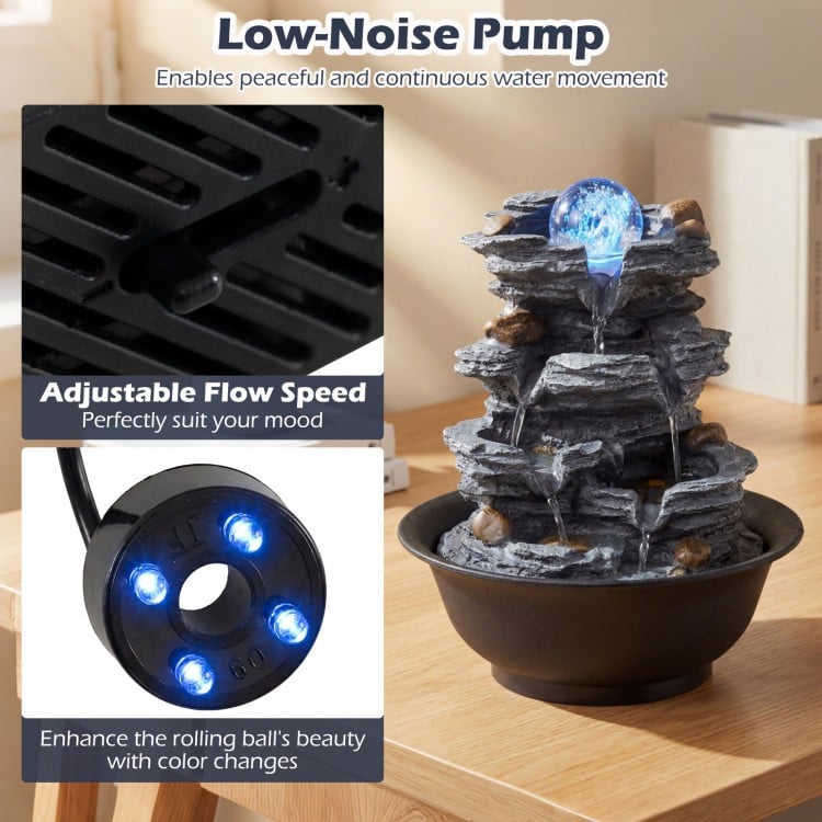 Tabletop Water Fountain with Rolling Crystal Ball and Color-Changing LED Light