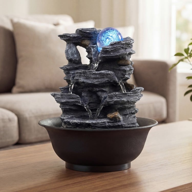 Tabletop Water Fountain with Rolling Crystal Ball and Color-Changing LED Light