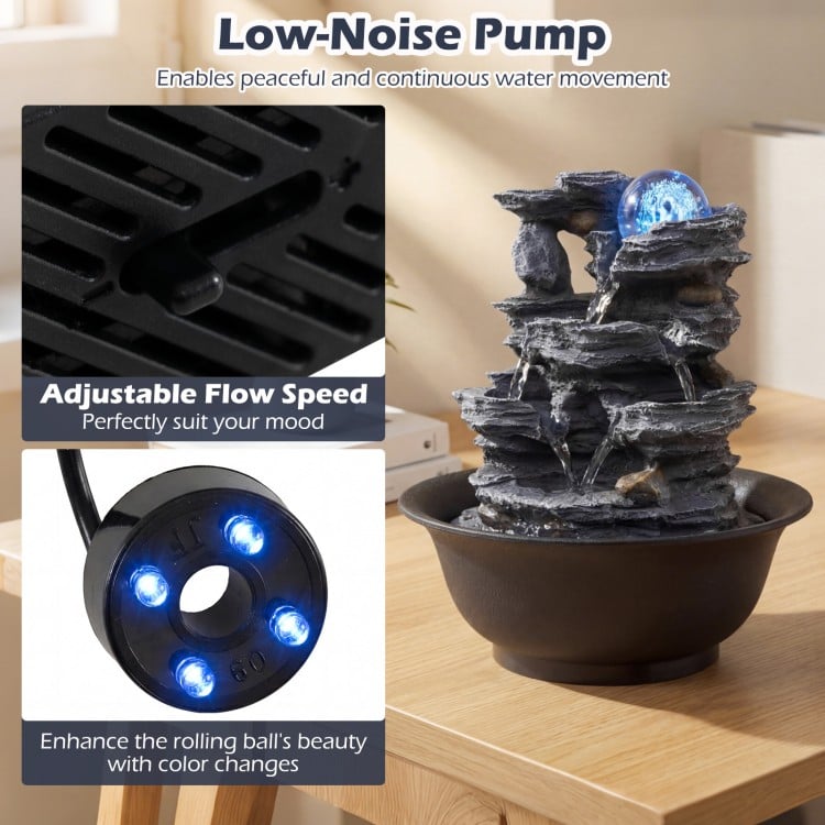 Tabletop Water Fountain with Rolling Crystal Ball and Color-Changing LED Light