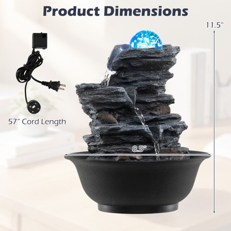 Tabletop Water Fountain with Rolling Crystal Ball and Color-Changing LED Light