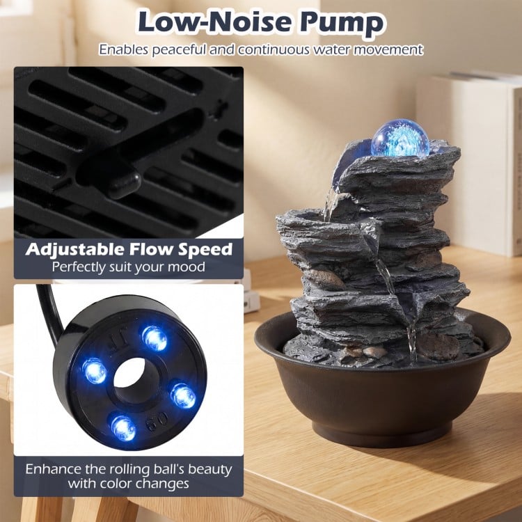Tabletop Water Fountain with Rolling Crystal Ball and Color-Changing LED Light