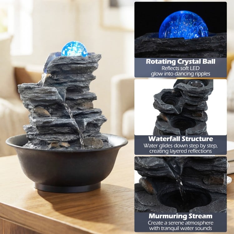 Tabletop Water Fountain with Rolling Crystal Ball and Color-Changing LED Light