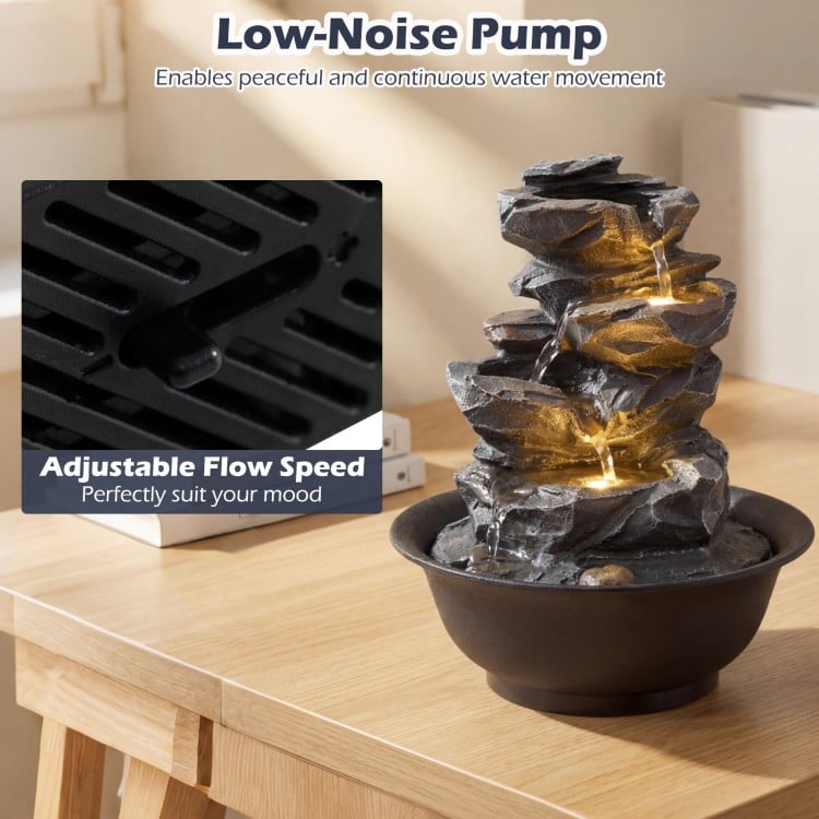 Tabletop Water Fountain with LED Light Indoor Desktop Cascading Water Feature