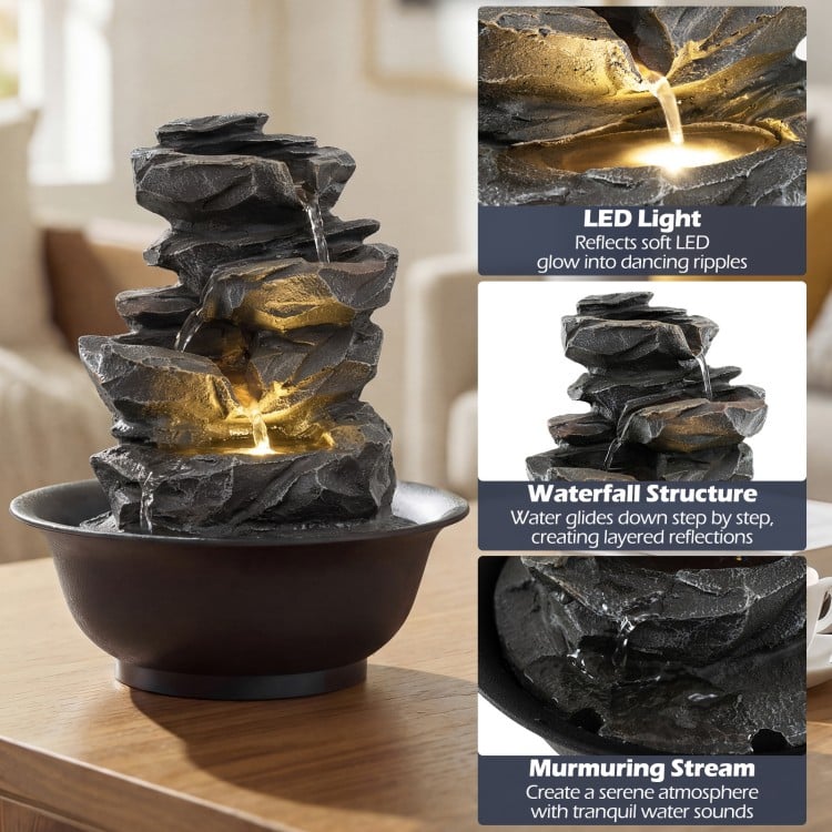 Tabletop Water Fountain with LED Light Indoor Desktop Cascading Water Feature