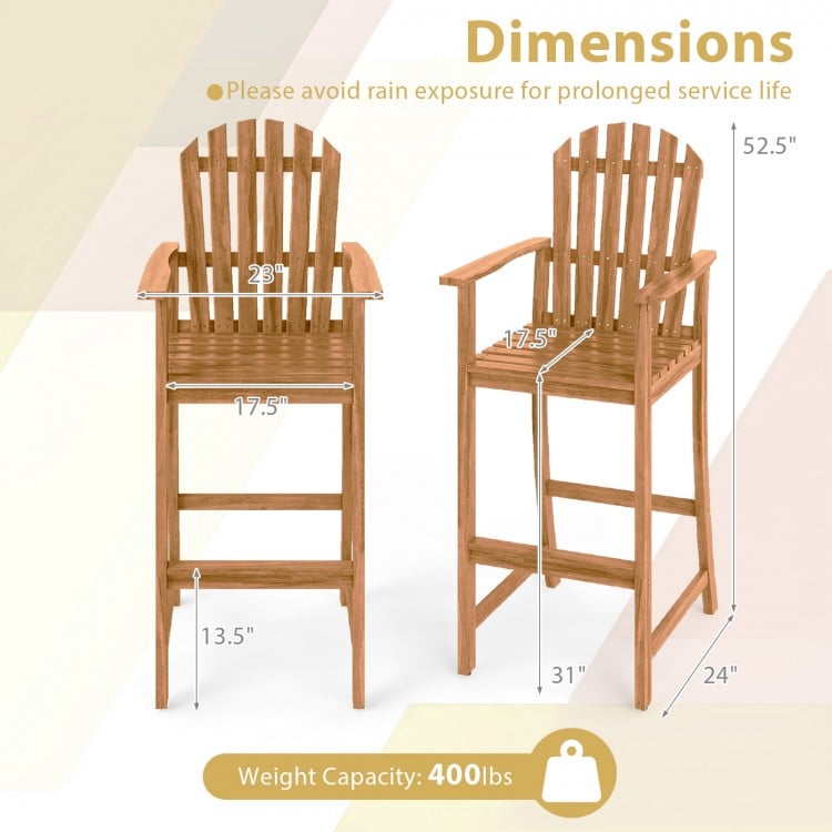 Tall Adirondack Chair with Armrests and Footrest for Deck-Natural