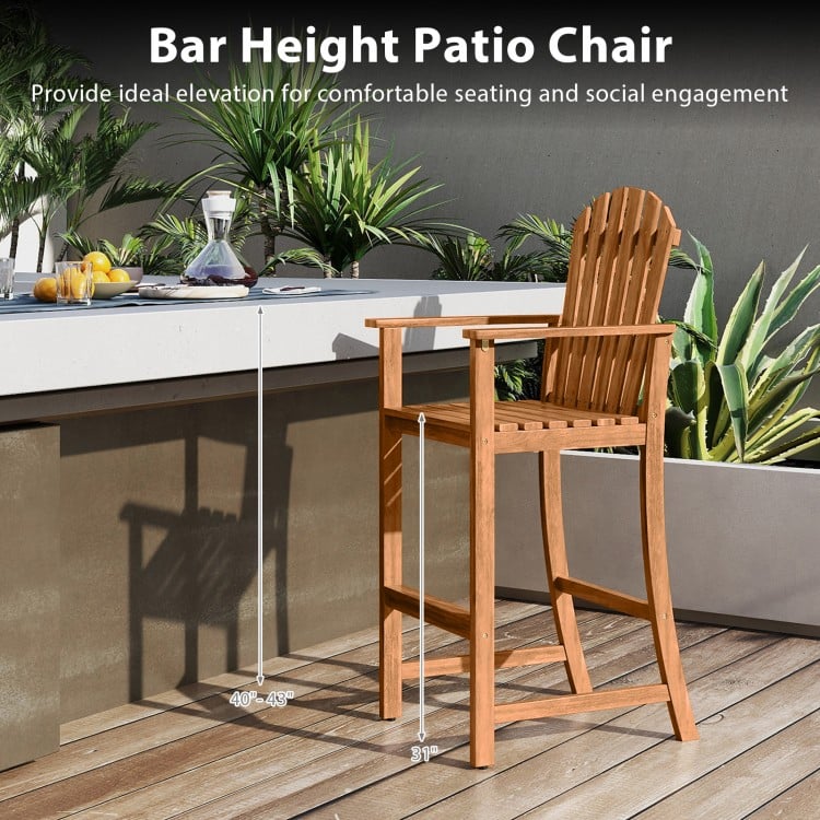 Tall Adirondack Chair with Armrests and Footrest for Deck-Natural