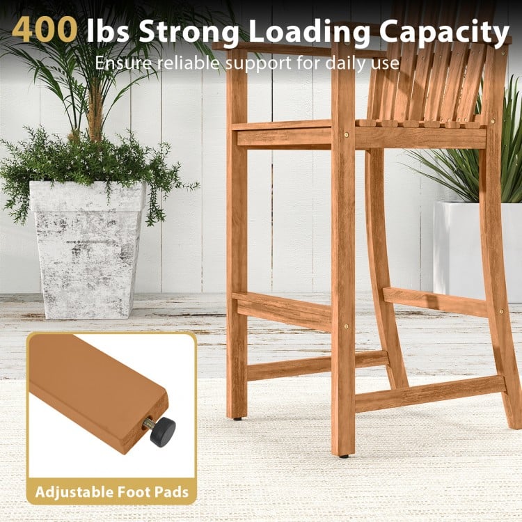 Tall Adirondack Chair with Armrests and Footrest for Deck-Natural