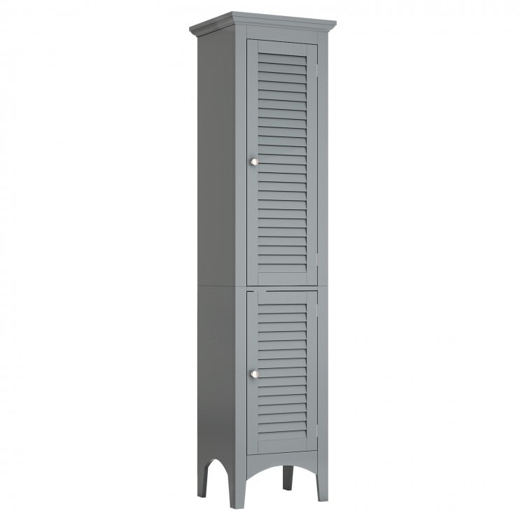 Tall Bathroom Floor Cabinet with Shutter Doors and Adjustable Shelf-Gray