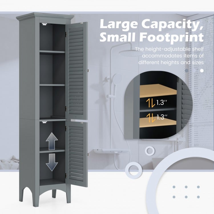 Tall Bathroom Floor Cabinet with Shutter Doors and Adjustable Shelf-Gray