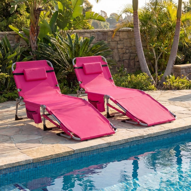 Tanning Chair with Face Arm Holes Portable Sunbathing Chair-Pink Strip