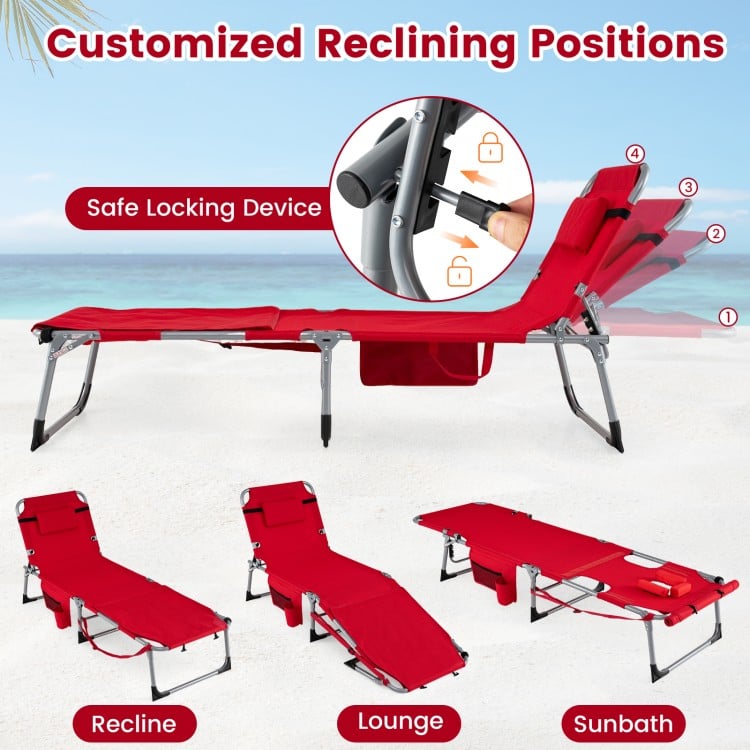 Tanning Chair with Face Arm Holes Portable Sunbathing Chair-Red