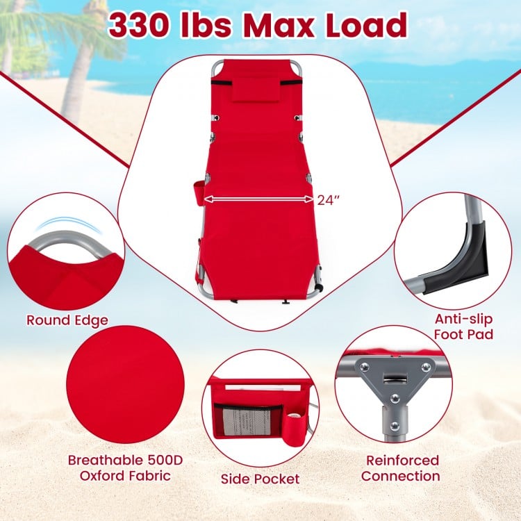 Tanning Chair with Face Arm Holes Portable Sunbathing Chair-Red