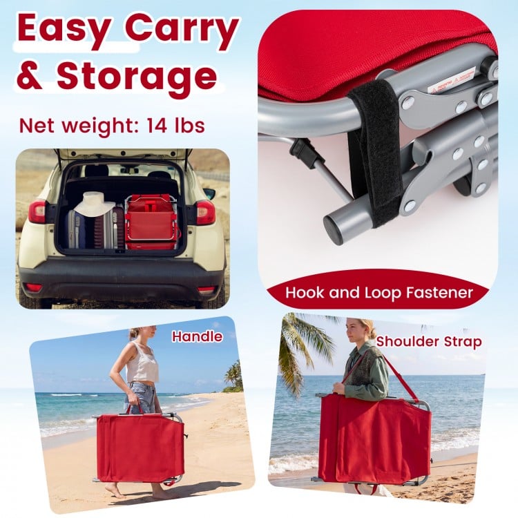 Tanning Chair with Face Arm Holes Portable Sunbathing Chair-Red