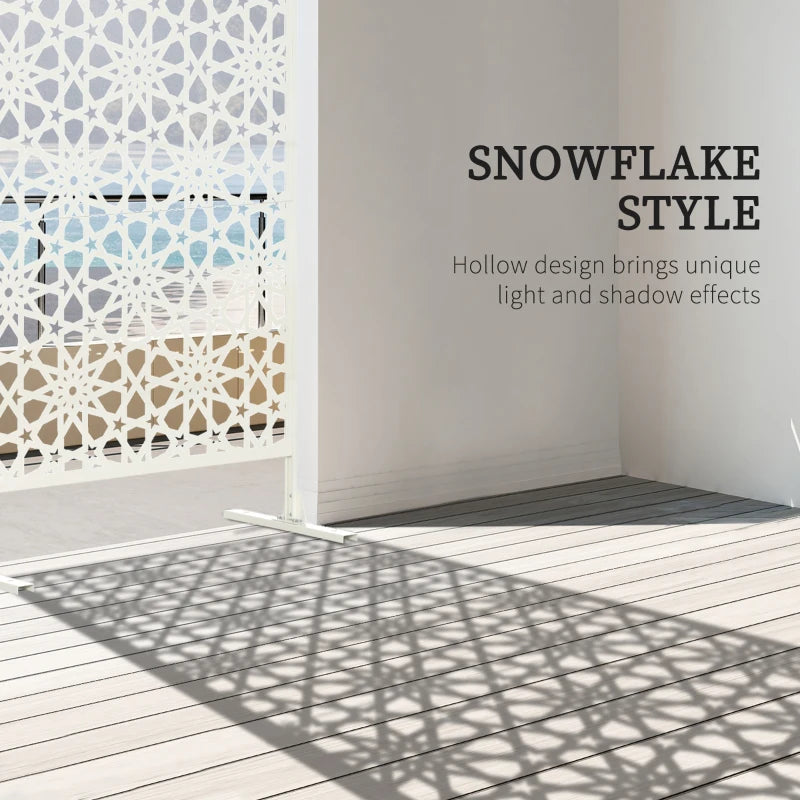 Metal Outdoor Privacy Screen, Decorative Outdoor Divider with Stand and Expansion Screws, 36.2" x 17.7" x 78", White