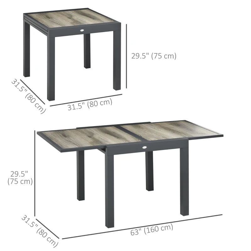 Extendable Dining Table, Rectangular Patio Outdoor Table with Aluminum Frame and Plastic Board Tabletop for Lawn, Beige
