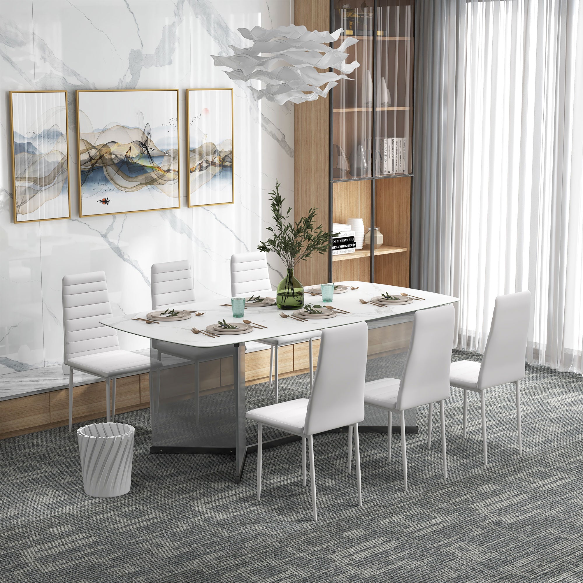 HOMCOM Elegant Dining Chair Set: High-Back PU Leather Upholstery, Metal Legs, Set of 6, White