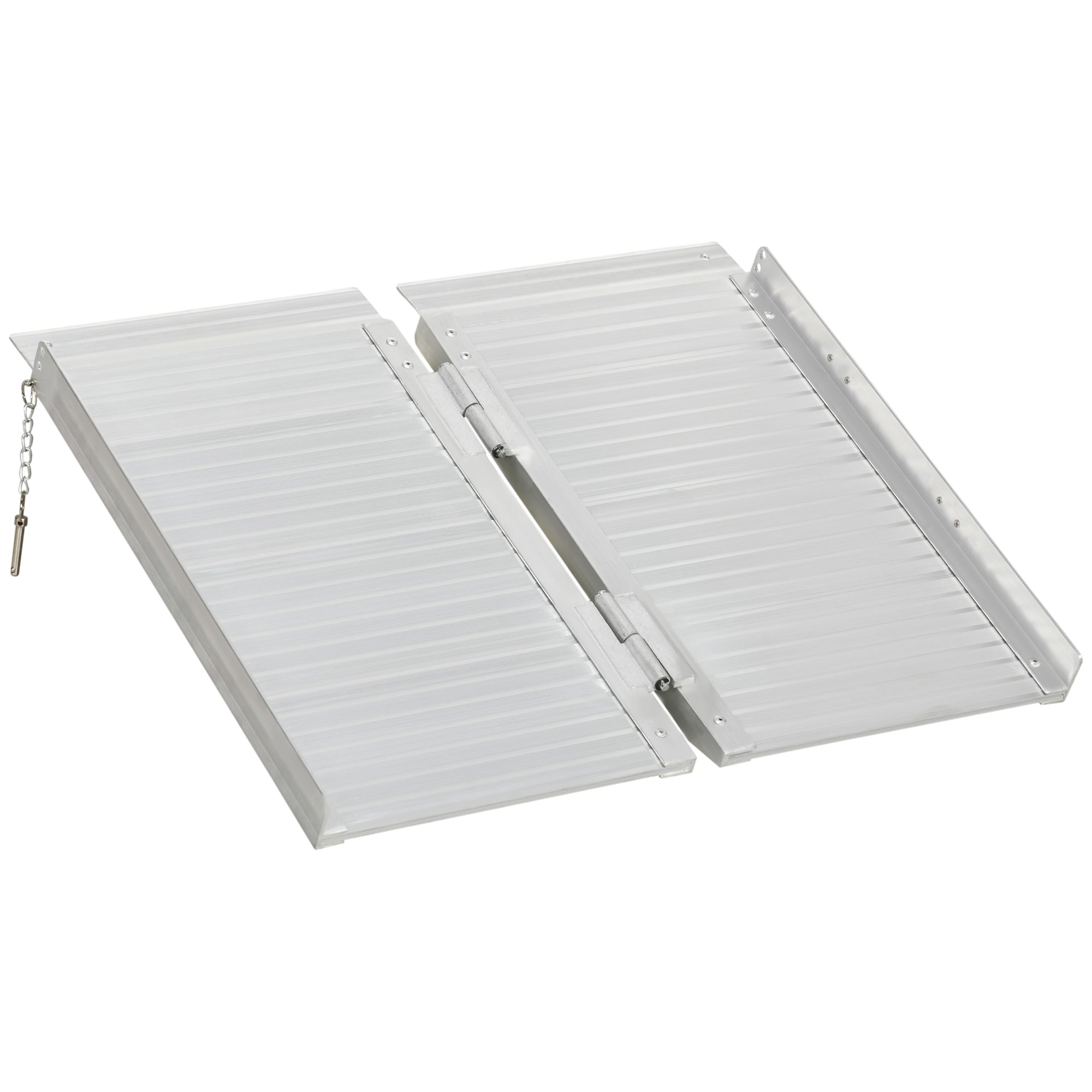 HOMCOM Textured Aluminum Folding Wheelchair Ramp, Portable Threshold Ramp 2', for Scooter Steps Home Stairs Doorways