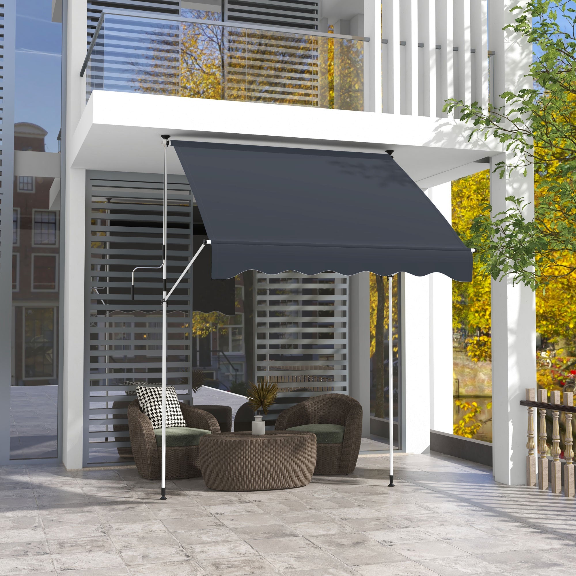 Outsunny Retractable Elegance: Manual Awning for Patio, Deck, Window, Door, 6.6'x5' Black Canopy, UV & Water Resistant