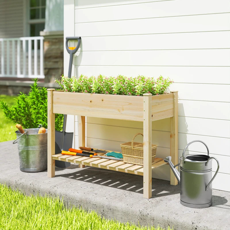 Elevated Planter Box with Legs and Storage Shelf, Raised Garden Bed, Elevated Wooden Planter Box, Natural